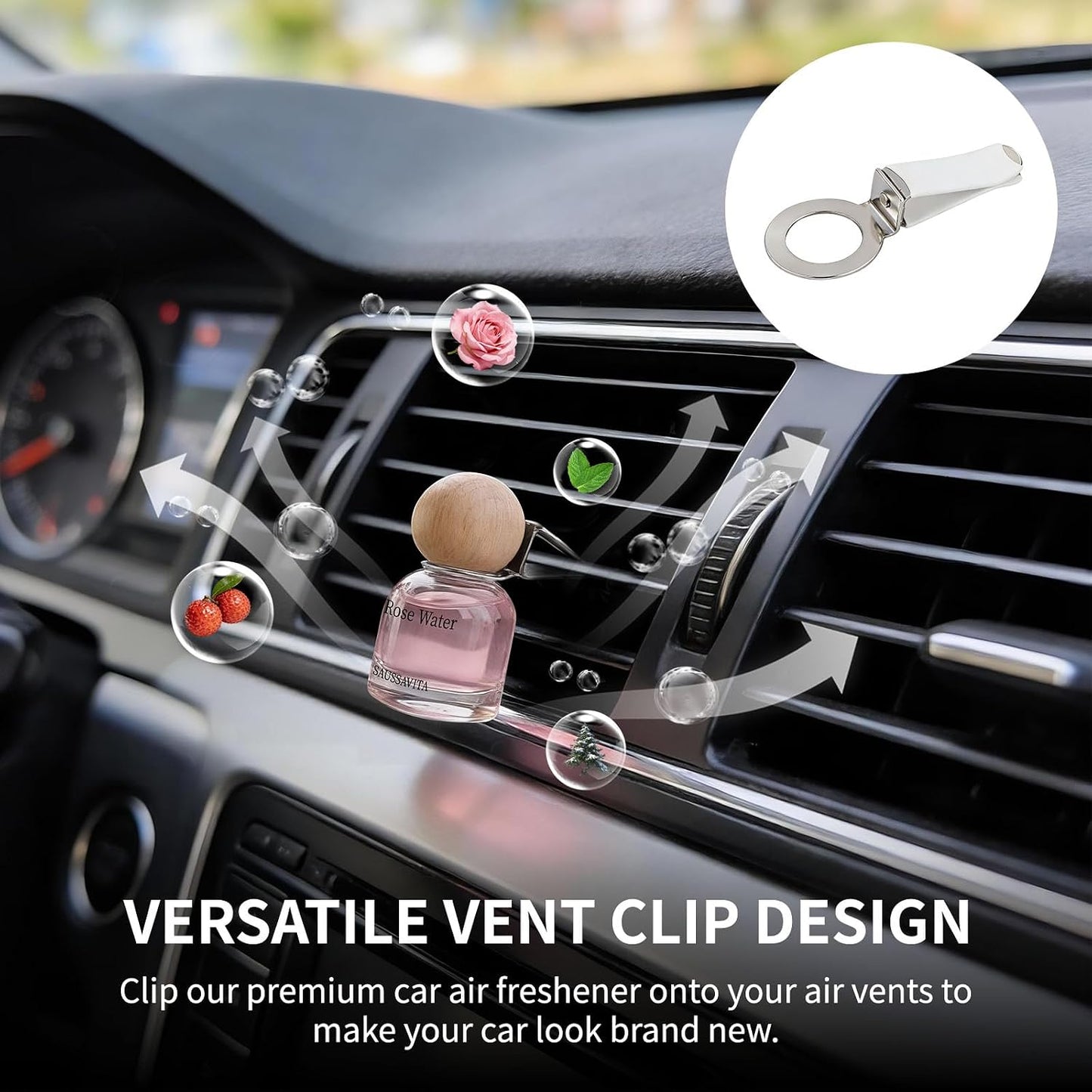Car Air Freshener Diffuser 2 Pack, Rose Scent Hanging Car Fresheners Diffuser Up to 120 Days with Vent Clip Automotive Air Fresheners, Strong Perfume Car Diffuser for Women Men
