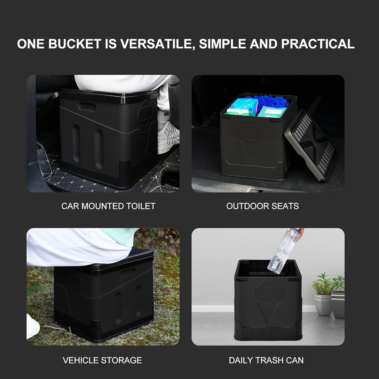 Portable Foldable Car Toilet, Collapsible Camping Porta Potty with Waste Bags& Lid, Outdoor Emergency Commode&Trash Can&Stool for Adults & Kids, Easy Setup for Hiking Fishing Travel Traffic Jams Trips