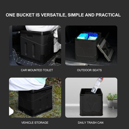 Portable Foldable Car Toilet, Collapsible Camping Porta Potty with Waste Bags& Lid, Outdoor Emergency Commode&Trash Can&Stool for Adults & Kids, Easy Setup for Hiking Fishing Travel Traffic Jams Trips