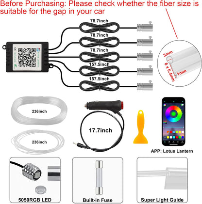 QVEVDACAR Car LED Strip Lights, LEDCARE Multicolor Interior Car Lights,16 Million Colors 5 in 1 Ambient Lighting Kit with 236 inches Fiber Optic, Function and Wireless APP Control (5 in 1 APP)