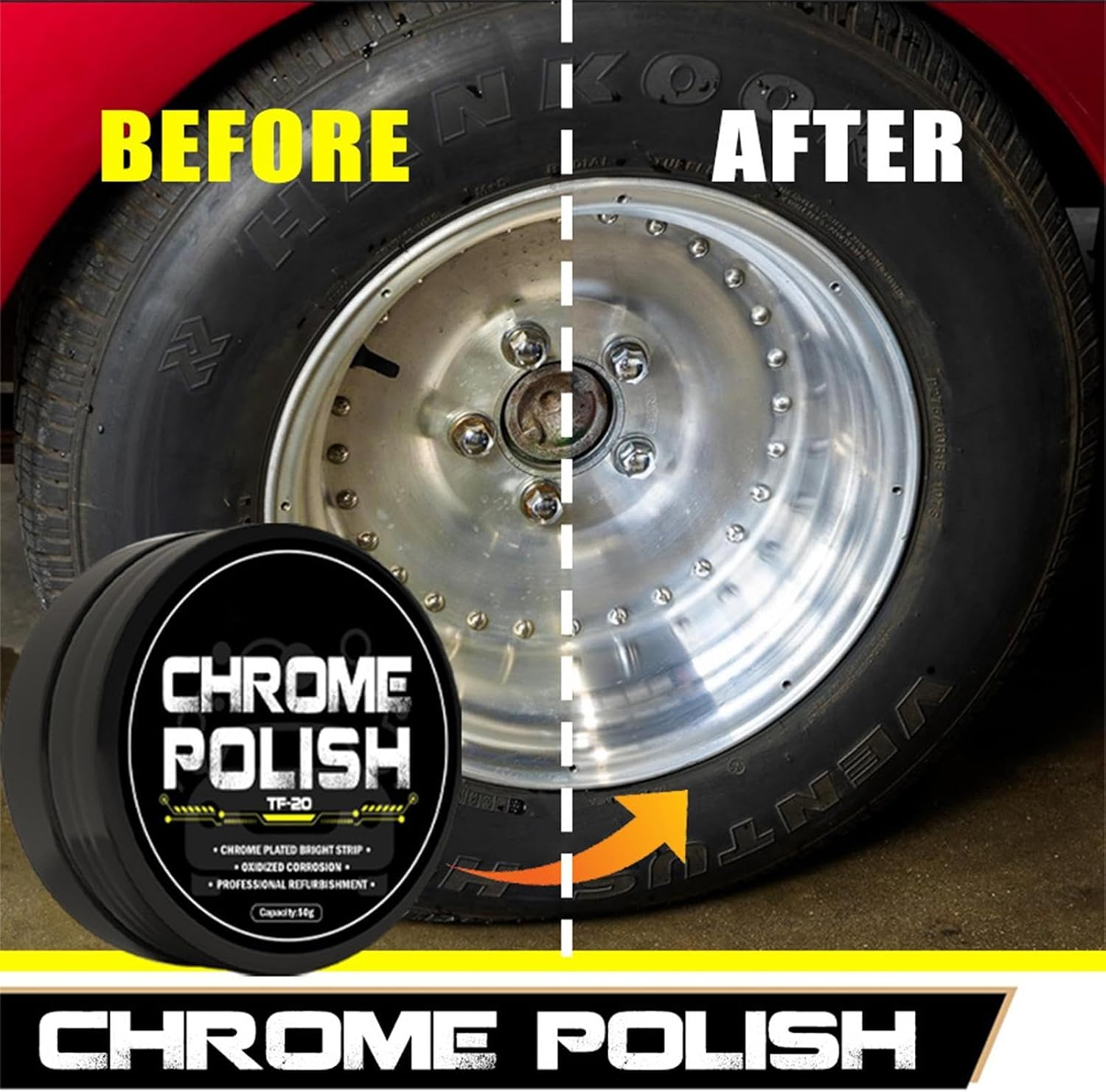 Car Chrome Polish, Versatile Metal Cleaner, Polishing Compound Emblems, Chrome Plate Retreading Agent, Creative Rust Removal Cleaner, Car Metal Polish for SUVs, RVs, and Motorcycles