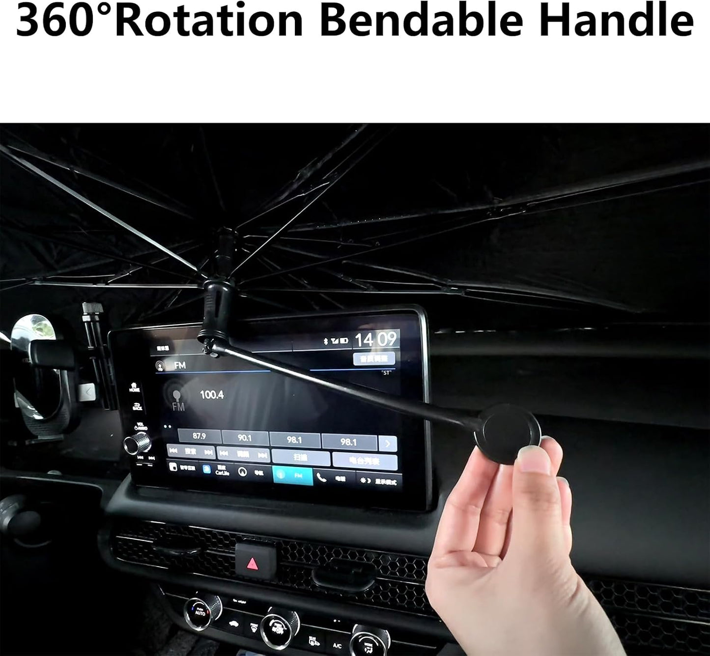 Car Windshield Sunshade Umbrella, 360° Bendable 10-Rib Fiberglass Frame Foldable Thickened Titanium Silver for Front Window Interior Sun Protection UV Resistant, for Medium Sedan SUV (140x80CM)