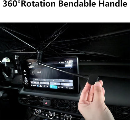 Car Windshield Sunshade Umbrella, 360° Bendable 10-Rib Fiberglass Frame Foldable Thickened Titanium Silver for Front Window Interior Sun Protection UV Resistant, for Medium Sedan SUV (140x80CM)
