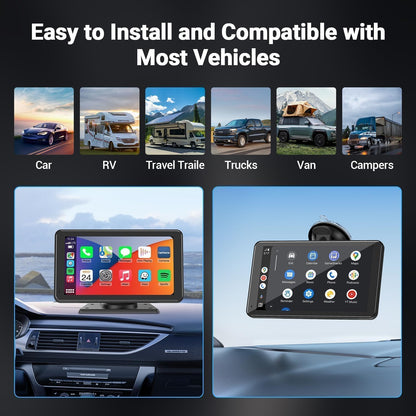 BuonaIdea Wireless Double Din Car Stereo Compatible with Apple Carplay and Android Car, 7 Inch HD Portable Bluetooth Carplay Touch Screen for Car,with Car Play Dash Mount and Backup Camera