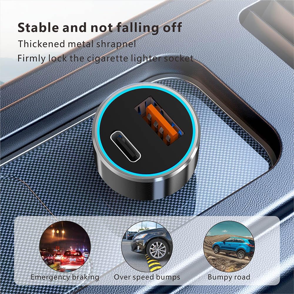 شاحن سيارة C29 USB-C بقدرة 60 واط من اكس زد ام، محول سيارة USB + نوع سي، شاحن هاتف سيارة صغير الحجم لايفون، لا غنى عنه للرحلات البرية، متوافق مع 5 فولت-12 فولت (USB + نوع C)