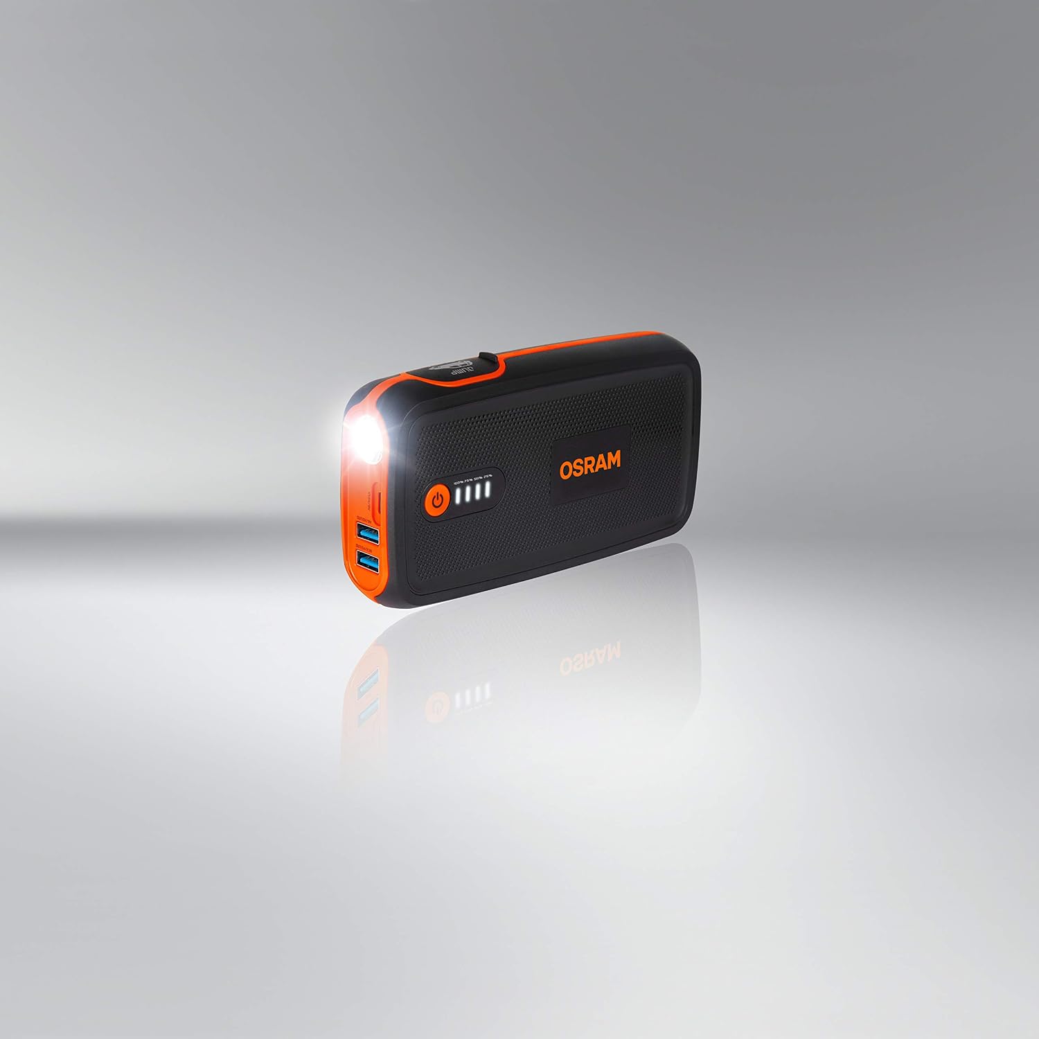 مشغل بطارية السيارة ليثيوم من أوسرام مع باور بانك 13000mAh، معزز بطارية السيارة، باور باتري ستارت 300 1500A، مدمج، لسيارات 12 فولت حتى 6 لتر بنزين، شاحن للهاتف/الجهاز اللوحي مع مصباح LED