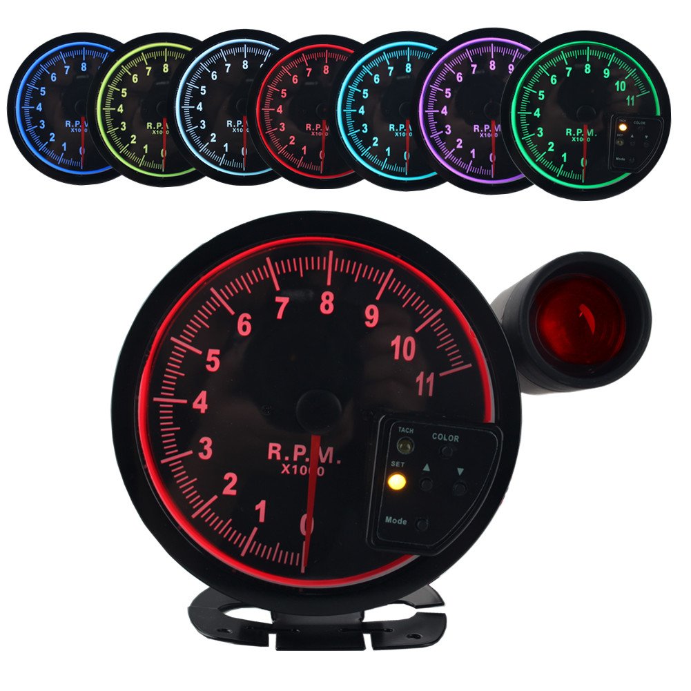 ديوهيل مقياس سرعة دوران الكتروني 5 انش 7 الوان LED 11K 12 فولت عدد الدورات في الدقيقة مع ضوء تغيير احمر ووجه اسود تلقائي جي دي ام عالمي 11000، اكسسوارات السيارات