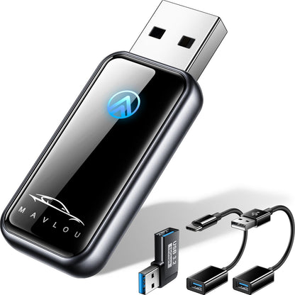 Wireless Android Auto Adapter, Latest Upgrade Stable Fast Mini Dongle, Metal Frame Glass Panel, Convert Wired Android Auto to Wireless, Plug and Play, for Android 11+ & Cars with Wired AA
