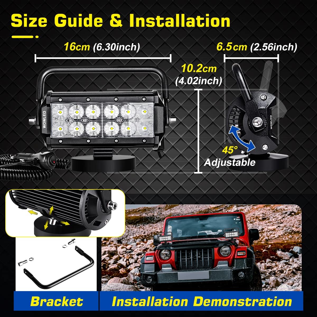 Portable 36W Floodlight Magnetic Base Led Light Bar Offroad Driving Work Lamp Flood Beam For Truck Car Boat 4X4 Camp 12V 24V Fog