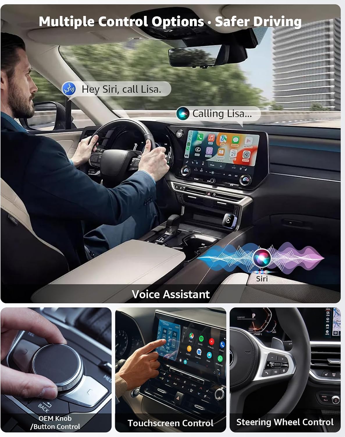 محول لاسلكي ومحول اندرويد اوتو من كاربلاي، ترقية 2026 2 في 1 للتوصيل والتشغيل، دونجل USB/USB-C، يحول سلكي الى لاسلكي للسيارات، اتصال سريع ومستقر، يناسب ايفون واندرويد، ازرق كحلي