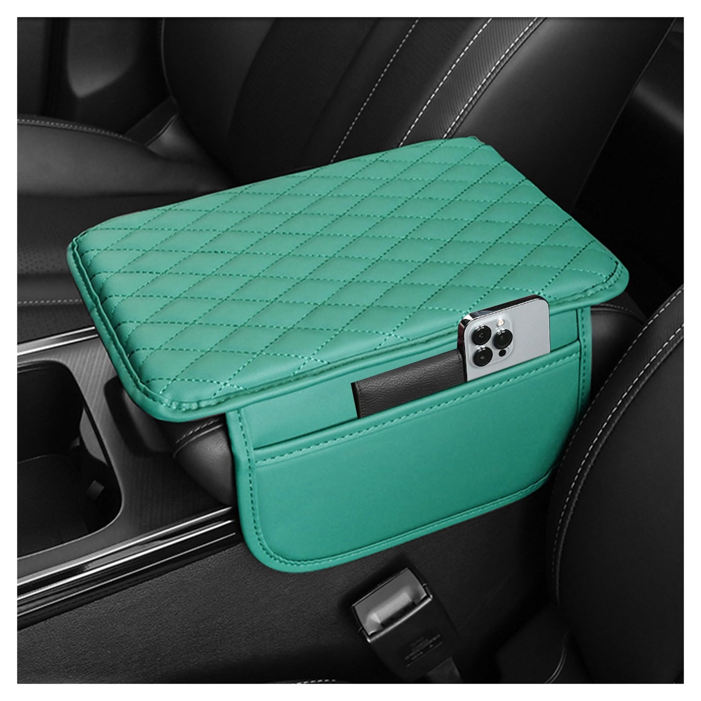 Upgraded Car Center Console Cover,Microfiber Leather Car Armrest Cover Cushion with 2 Storage Bags,Car Armrest Storage Box Car Interior Accessories for Most Vehicles (Black)