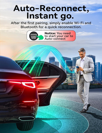 Wireless Android Auto Adapter, Latest Upgrade Stable Fast Mini Dongle, Metal Frame Glass Panel, Convert Wired Android Auto to Wireless, Plug and Play, for Android 11+ & Cars with Wired AA