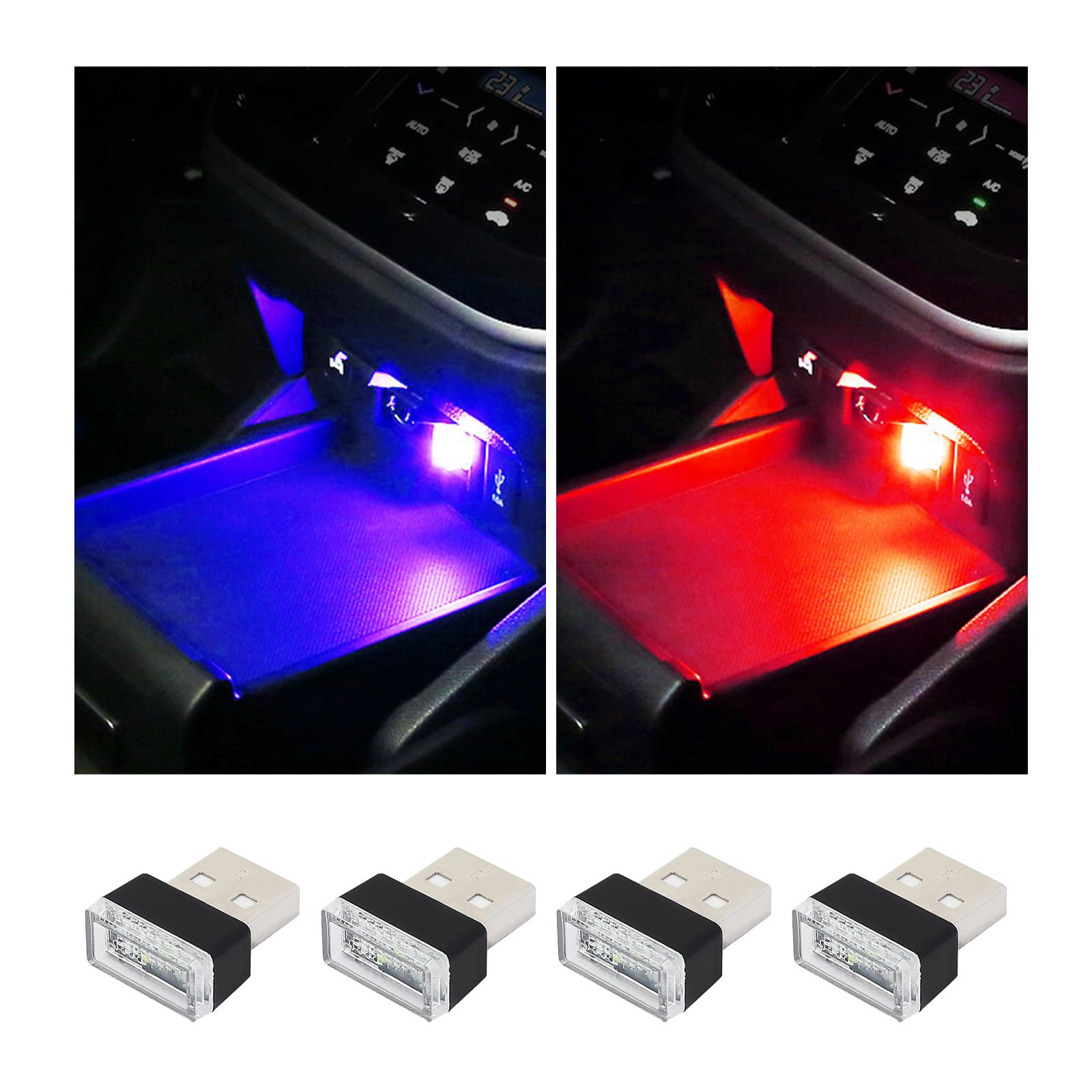 أوغيني 6 قطع مصباح LED USB للسيارة والاماكن الداخلية باضواء احادية اللون، مصباح USB مزود بالفضاء اللوني RGB لتوفير اضاءة ليلية مزخرفة، مجموعة إضاءة محيطة داخلية محمولة للسيارات، اكسسوارات داخلية