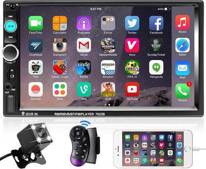 بودوفو راديو ستيريو للسيارة مزدوج دين مع شاشة LCD رقمية تعمل باللمس 7 انش، MP3/USB/SD AM/FM، بلوتوث، جهاز تحكم عن بعد لاسلكي