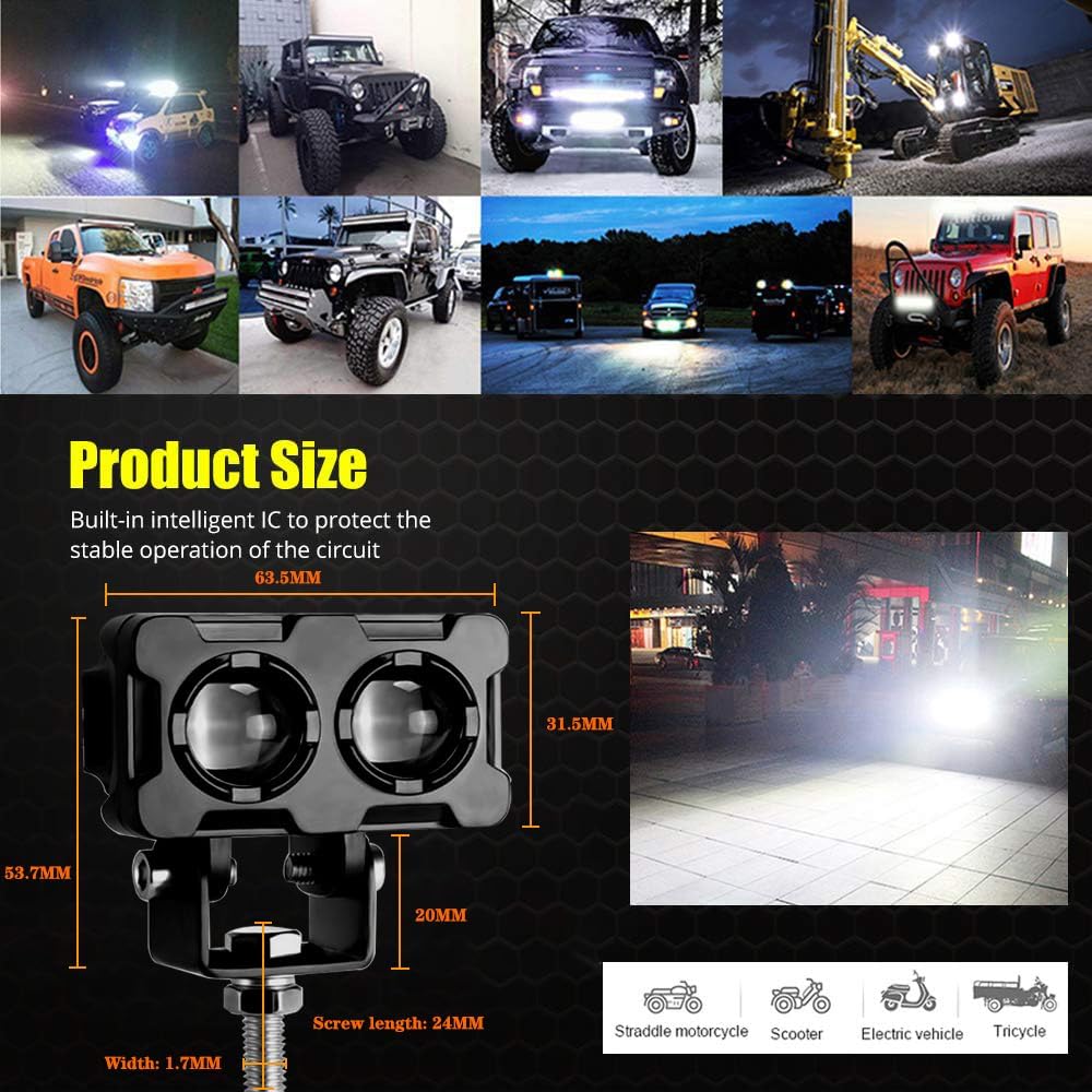 2Pcs 2.9 Inch LED Driving Lights 20W 2 LEDs Pod Lights Waterproof IP68 Fog Lights for off Road SUV ATV UTV Boat Motorcycle.