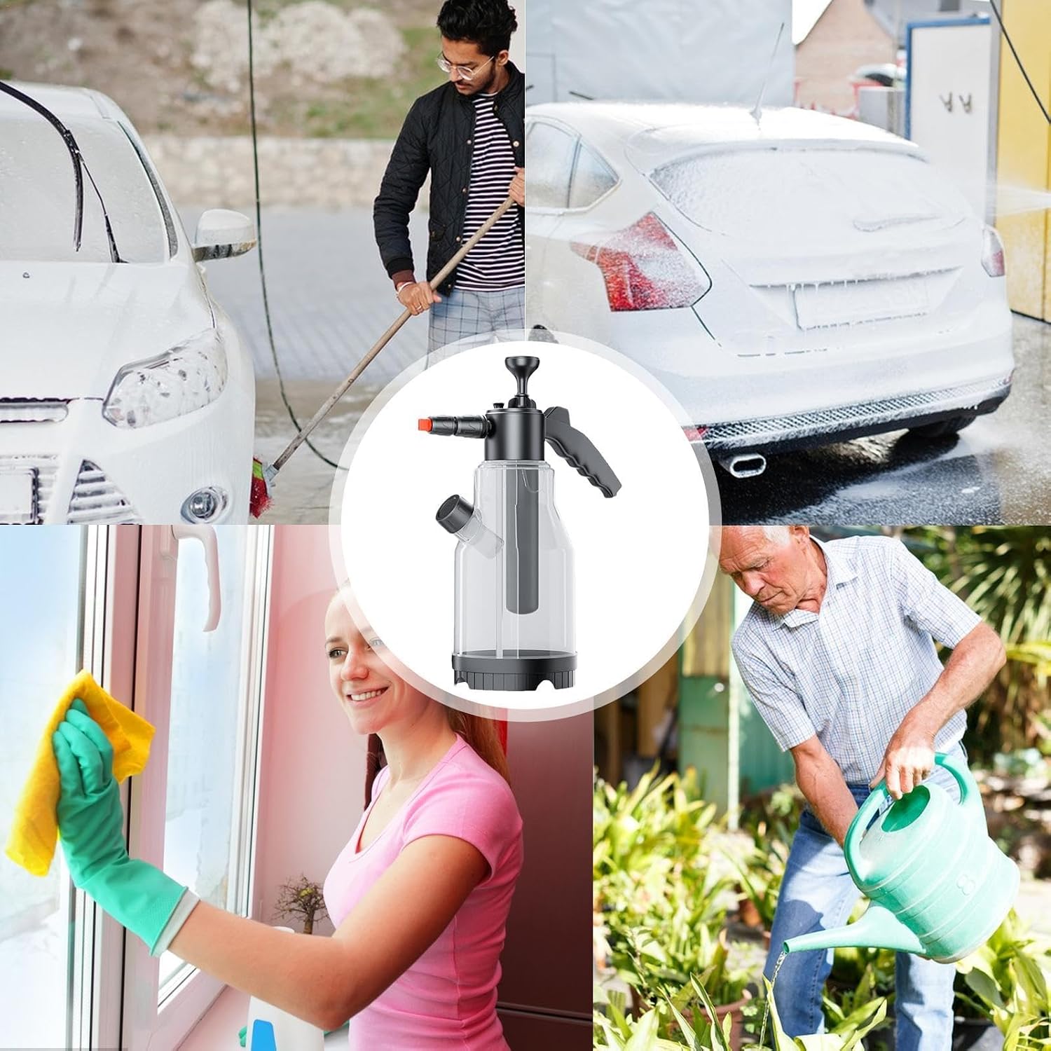 Car Wash Foam Sprayer, Hand Pressure Anti-Slip Foam Sprayer | Liquid Foam Pump Sprayer | Sprayer Full Function Pressure Atomizer and Pump Sprayer for Home, Garden and Car Detailing and Washing (2L)