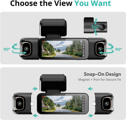 Botslab 3K 4 Channel Dash Cam,560°All-Sides View,Front and Rear Inside Car Camera with 3.18”Touch Screen,Dash Camera 24/7 Parking Mode,Built-in GPS 5.8G WiFi Night Vision Voice Control,Free 128GB Card
