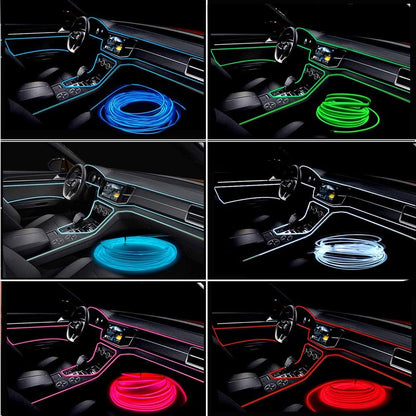 كالاكيلا شريط اضاءة LED داخلي للسيارة من اي ال واير، سلك نيون 5 متر 5 فولت USB مع حماية للمصهر، حافة خياطة 6 ملم، لتزيين السيارات (ازرق، 5 متر)