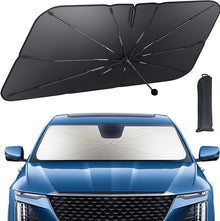 Car Windshield Sunshade Umbrella, 360° Bendable 10-Rib Fiberglass Frame Foldable Thickened Titanium Silver for Front Window Interior Sun Protection UV Resistant, for Medium Sedan SUV (140x80CM)