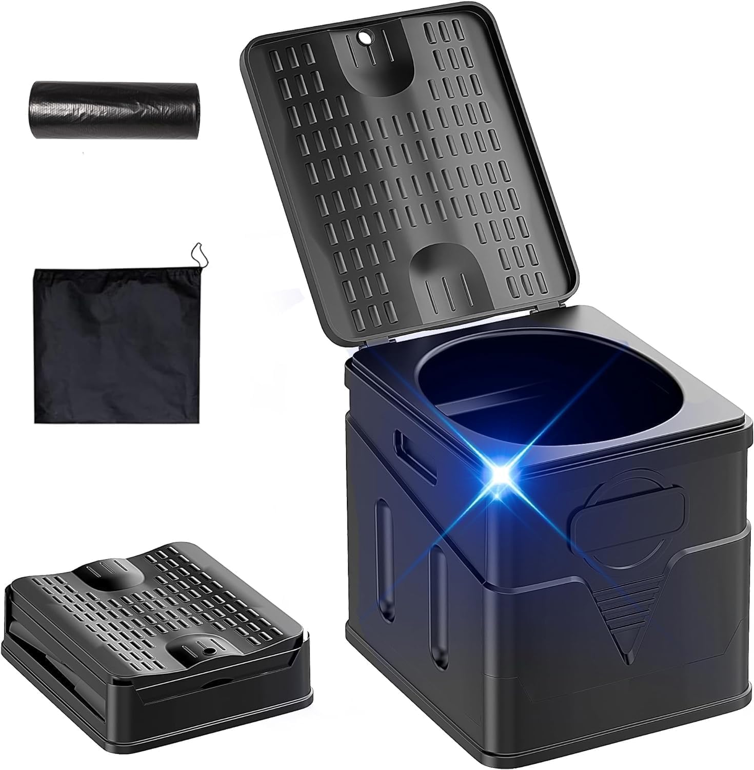 Portable Foldable Car Toilet, Collapsible Camping Porta Potty with Waste Bags& Lid, Outdoor Emergency Commode&Trash Can&Stool for Adults & Kids, Easy Setup for Hiking Fishing Travel Traffic Jams Trips