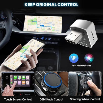 Wireless CarPlay Adapter & Android Auto (2-in-1) - Mini USB/USB-C Adapter Converts Wired to Wireless, Plug & Play, Stable Lag-Free for iPhone & Android (2025 Upgraded)