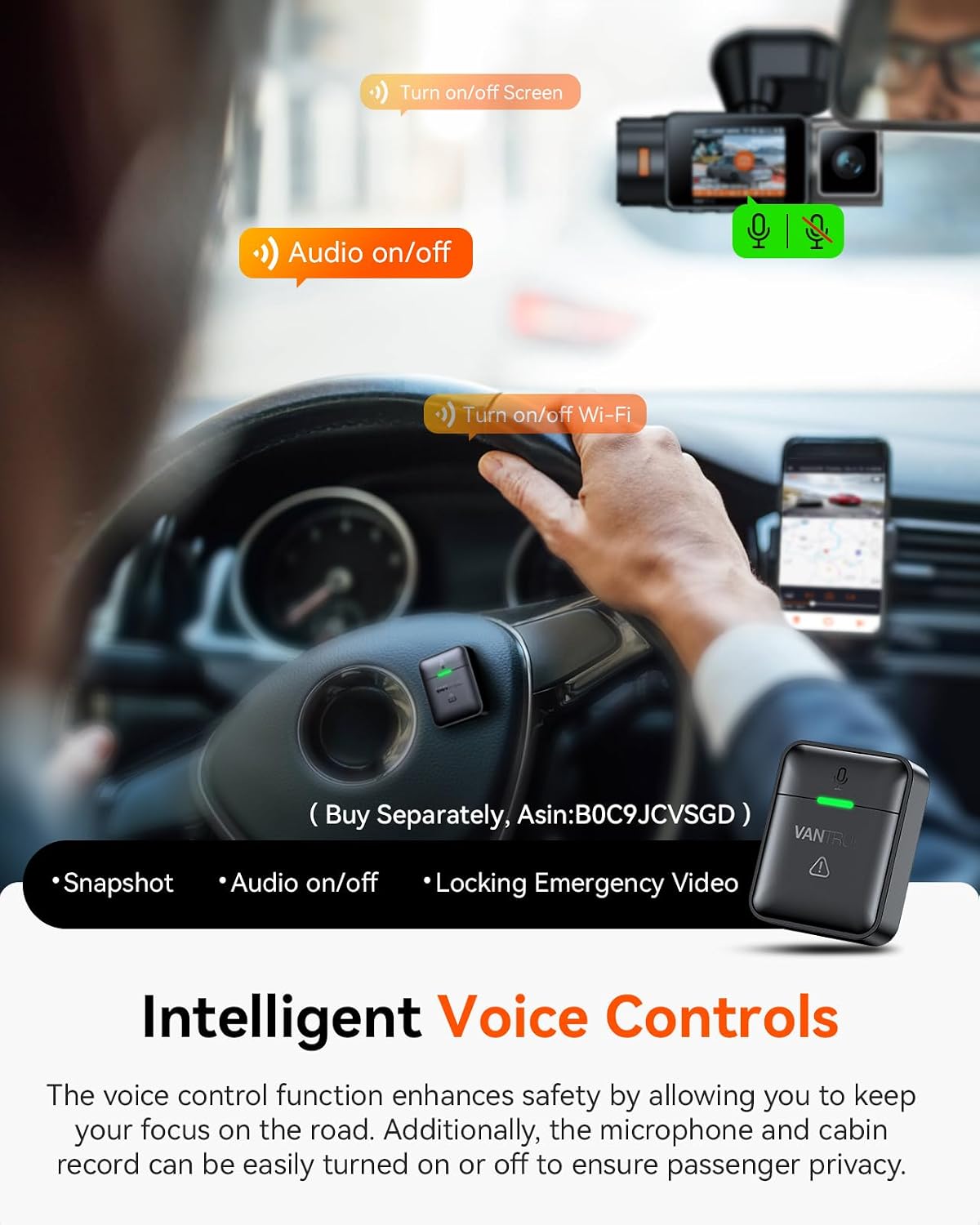 VANTRUE N2X Dash Cam 2.7K Front and Inside, STARVIS 2 IMX675, Dual Dash Cam For Cars, Car camera with 5G WiFi, HDR, Night Vision, GPS, 24H Buffered Parking Mode, 60fps, Voice Control,Support 512GB Max
