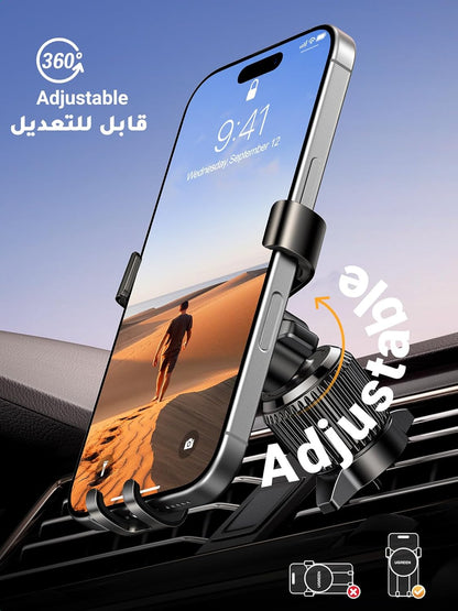 UGREEN Car Phone Holder Car Mount, [360° Rotation for Air Vent], One-hand Auto Lock, Metal Hook Black Mobile Holder, Fit for iPhone Air/17/16/15/14, Samsung S25/24/23, 5.8-7.2" Smartphone Accessories