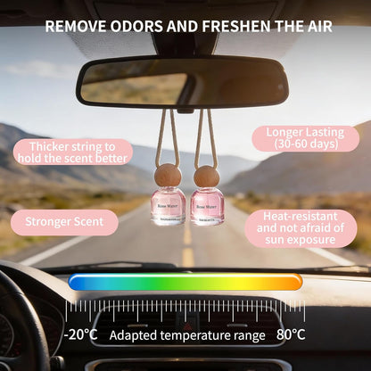 Car Air Freshener Diffuser 2 Pack, Rose Scent Hanging Car Fresheners Diffuser Up to 120 Days with Vent Clip Automotive Air Fresheners, Strong Perfume Car Diffuser for Women Men