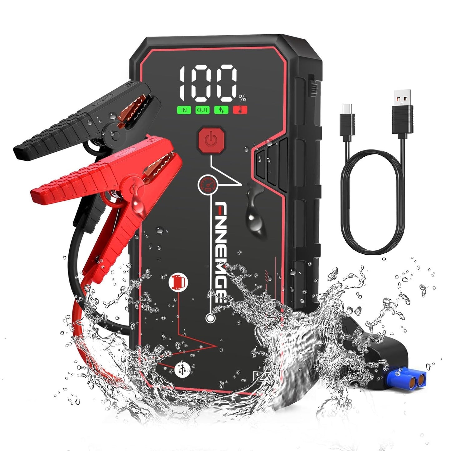 FNNEMGE Car Jump Starter, 5000A Peak 23800mAh 12V Jump Starter Battery Pack(Up to All Gas, 8.0L Diesel Engine),with USB Charge Output Port,LED Light,HD Large Screen