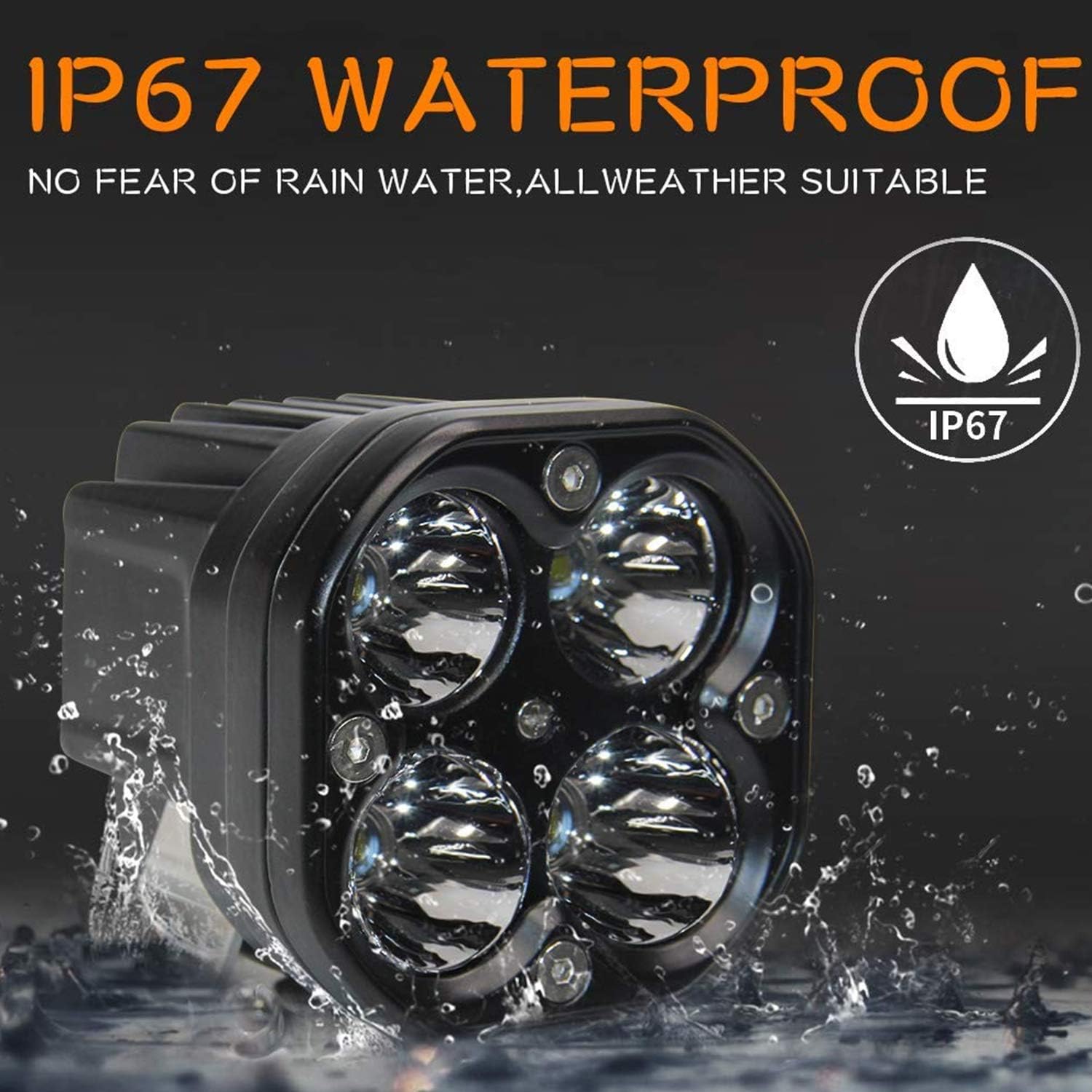 أليكسترييم EX40WF2 مجموعة مصابيح ضباب LED بأربعة مصابيح فائقة السطوع لقيادة السيارات والدراجات النارية والسيارات الرياضية متعددة الاستخدامات (40 واط، ضوء أبيض، قطعتان)