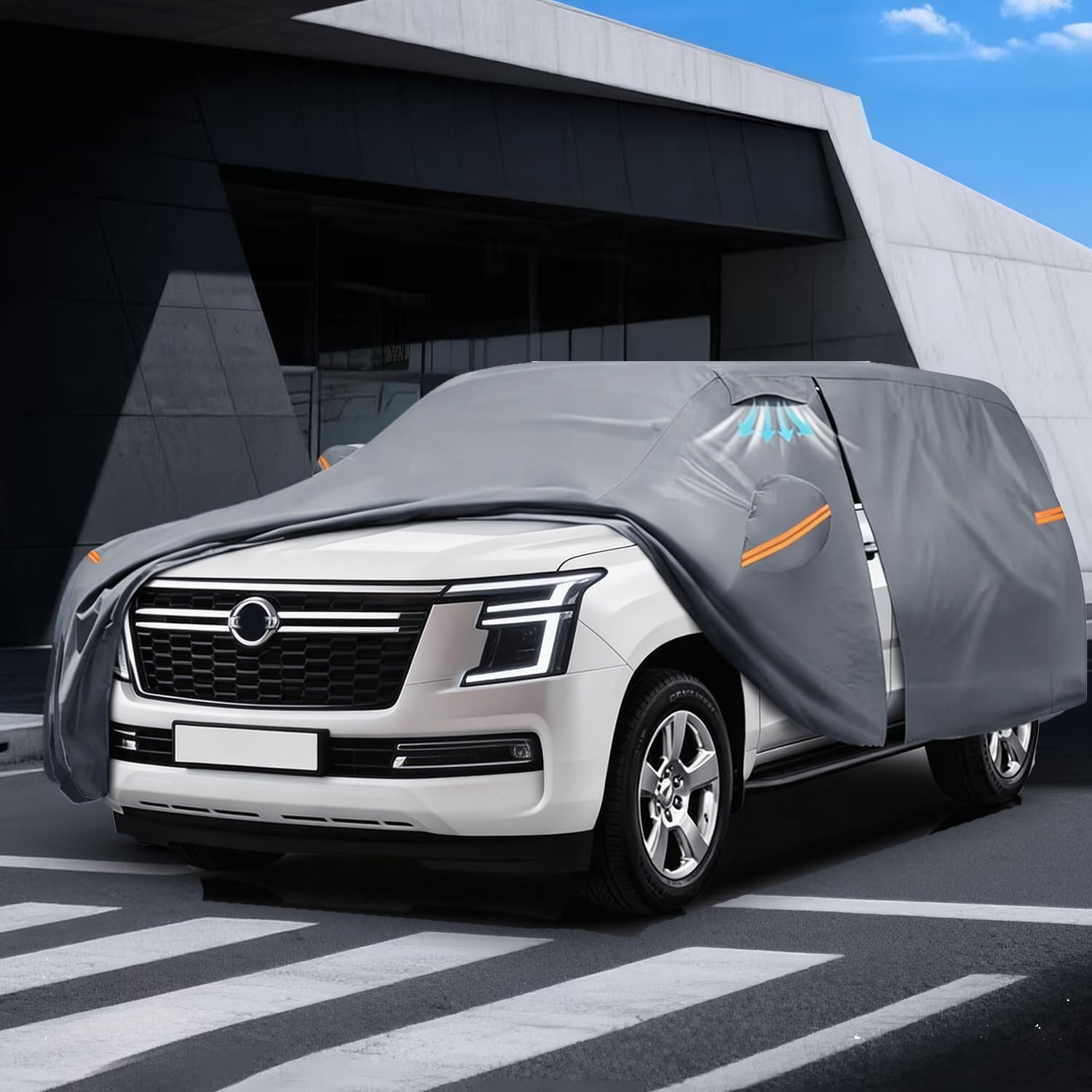 7-Layer All Weather Car Cover Fits for Nissan Patrol Y62 Y63 2010-2026 | Waterproof, UV Proof with Zipper Door (Nissan Patrol Y62 Y63 2010-2026)