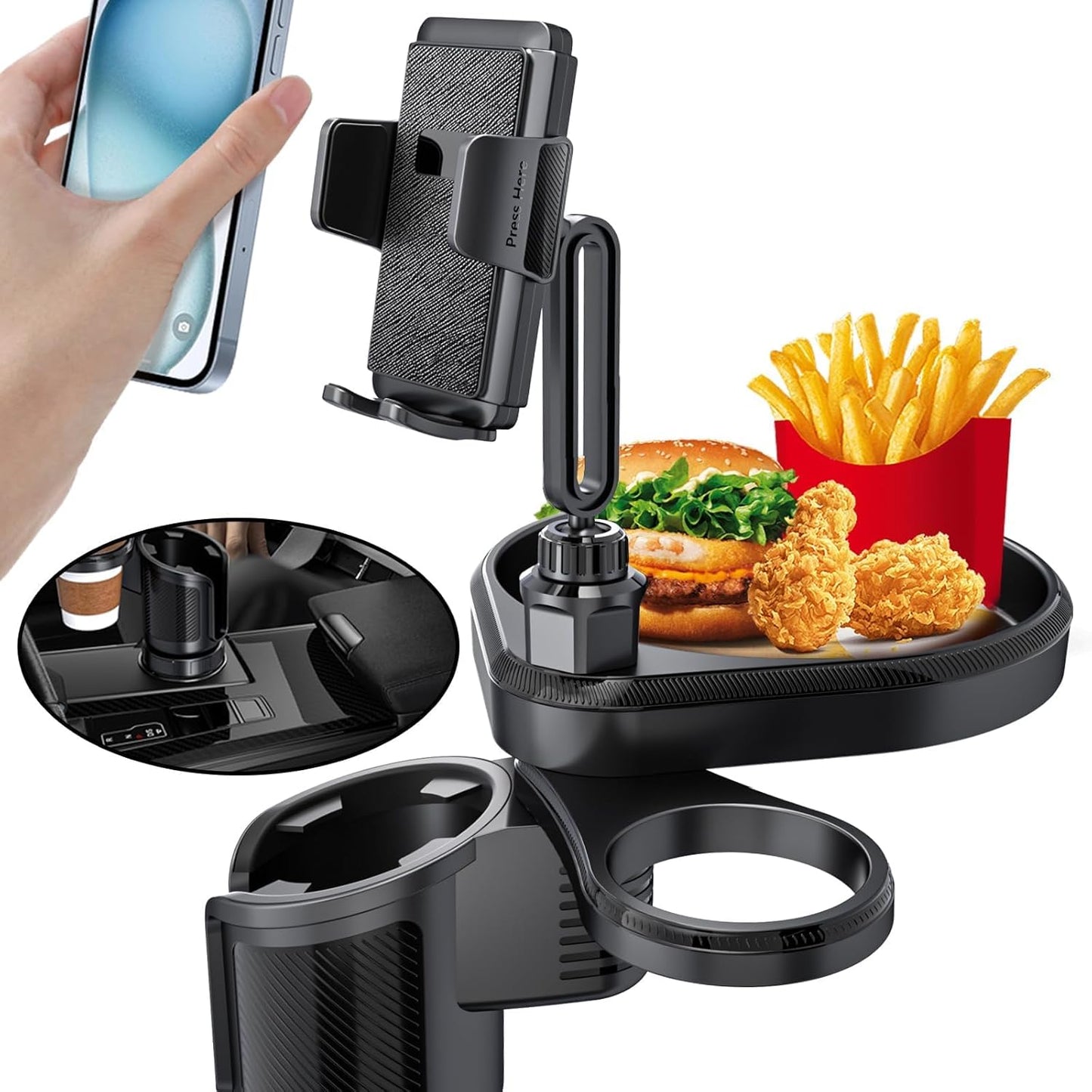 X spring Cup Holder Extender, Black Car Cup Holder Expansion Adapter, Multi-Functional Vehicle Drink Organizer for Road Trips, Commuting, and Daily Driving Convenience