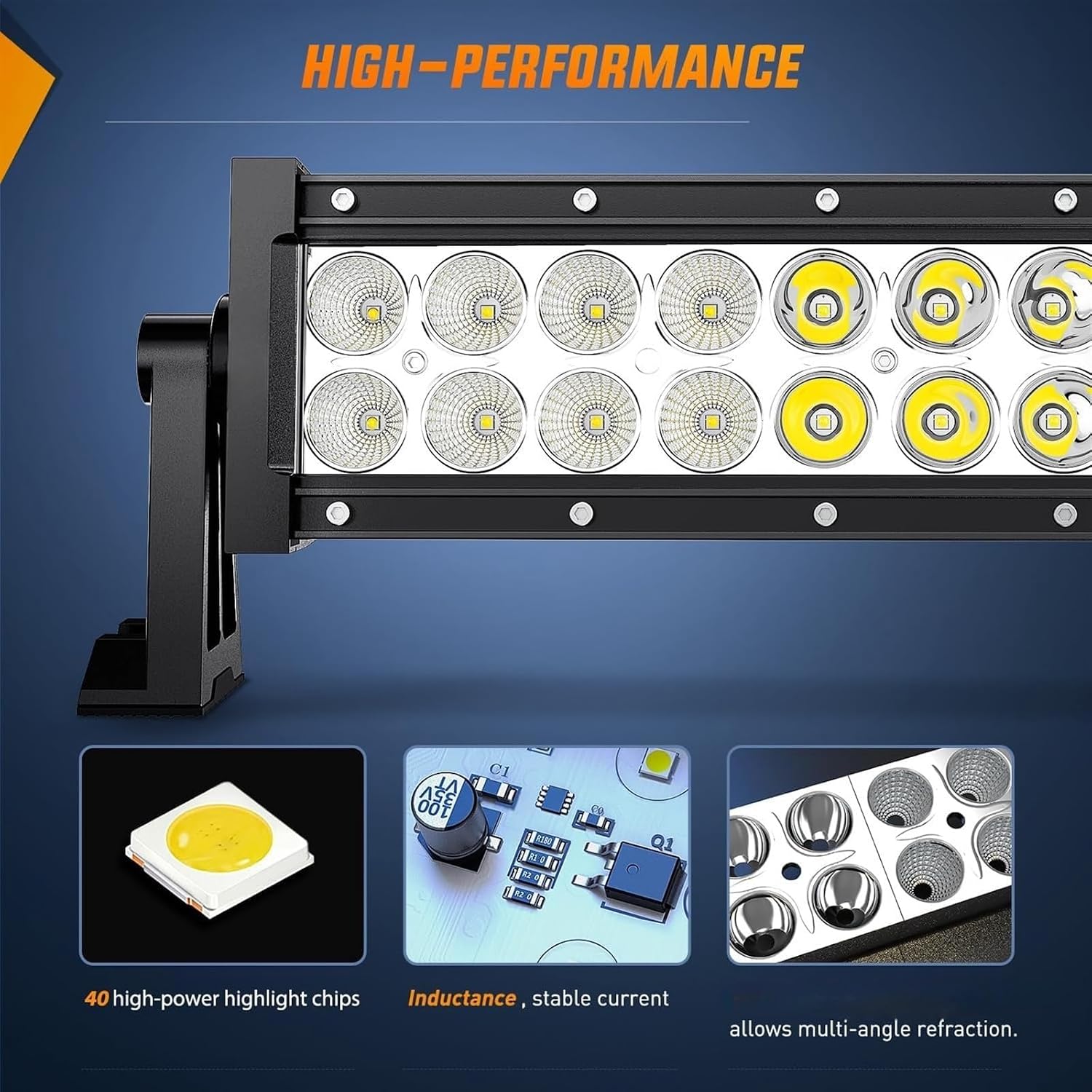 THE WHITE SHOP 22Inch 120W Spot Flood Combo Led Light Bar Off Road Driving Lights Boat Lights Fog Light 12V, Lead for Trucks