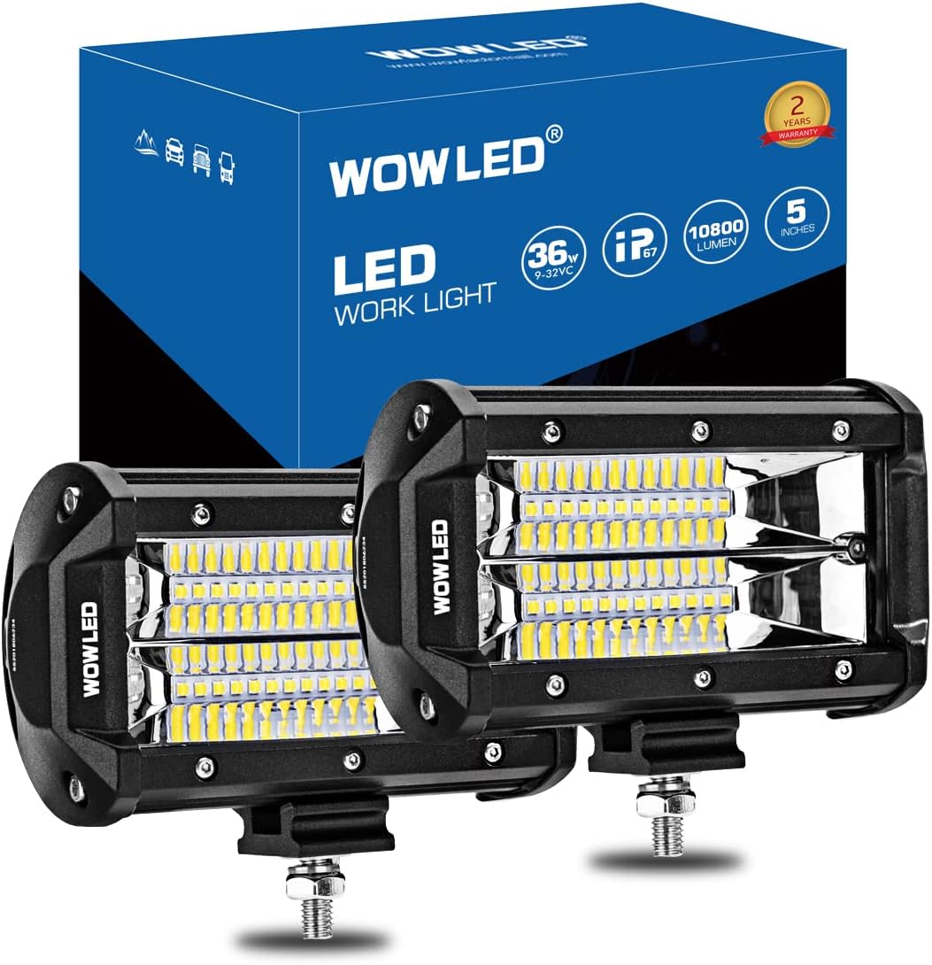 LED Work Light Bars, 2x 5 Inch 36W 10800Lumens Two Rows Upgrade Off Road Lights Light Bar, IP67 Offroad Driving Lamp Bar for Car Camp Truck UTE 4x4 12V 24V