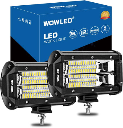 LED Work Light Bars, 2x 5 Inch 36W 10800Lumens Two Rows Upgrade Off Road Lights Light Bar, IP67 Offroad Driving Lamp Bar for Car Camp Truck UTE 4x4 12V 24V