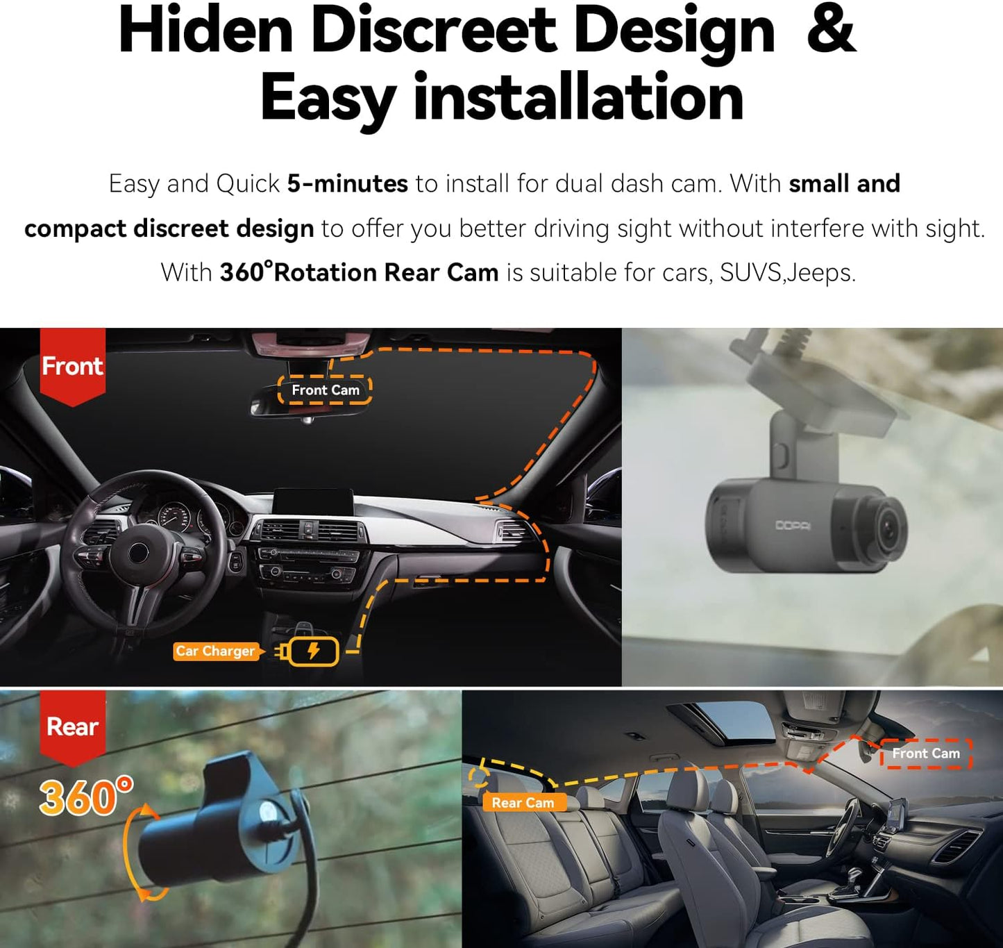 DDPAI Dash Cam Front and Rear 2.5K Car Camera,1600P Front 1080P Rear Dash Camera for Cars,Built-in WiFi GPS Car Dash Cam,Sony IMX335 Sensor Night Vision,WDR,24H Parking Mode Max Support 512G,N3 PRO