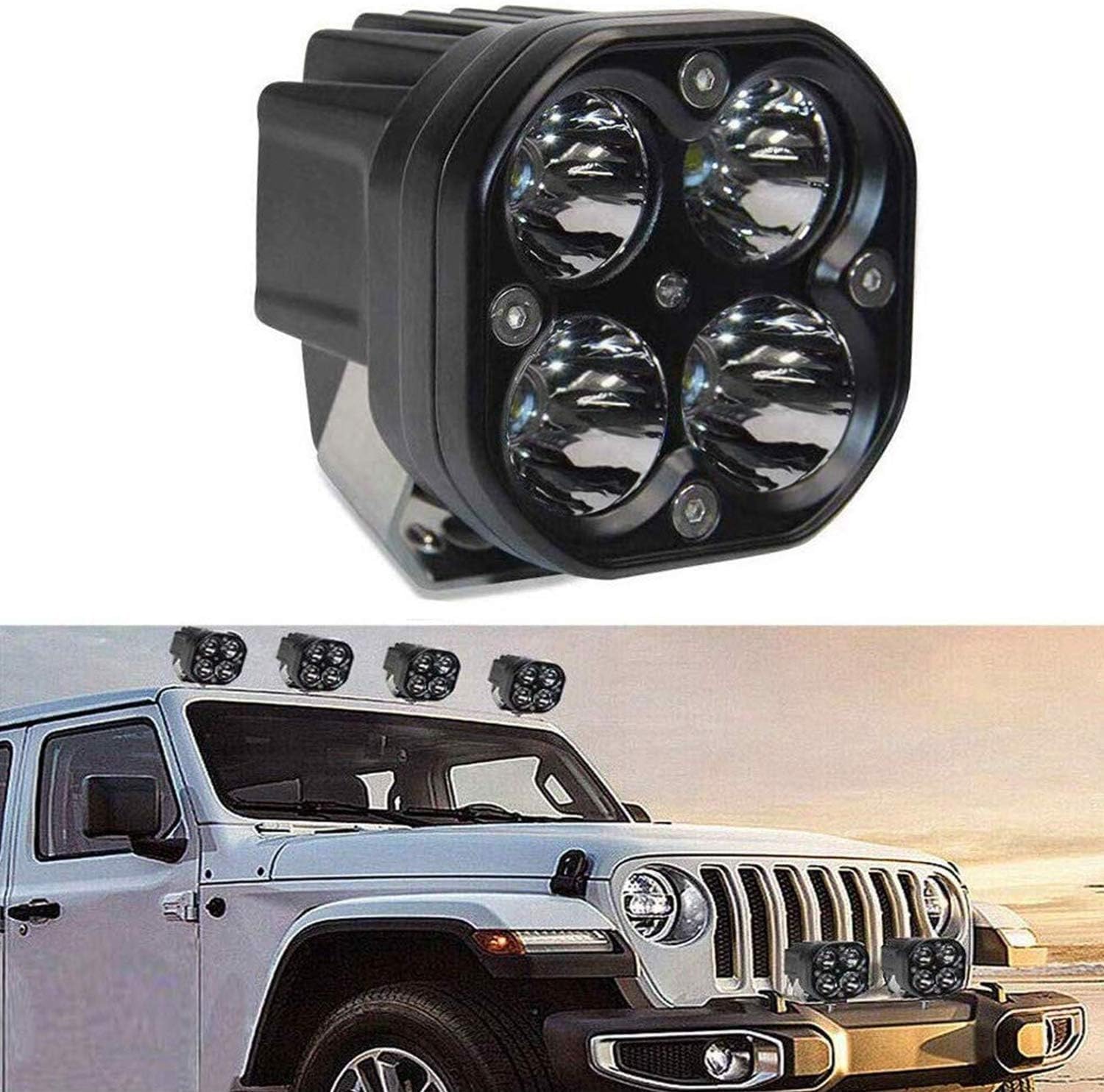 أليكسترييم EX40WF2 مجموعة مصابيح ضباب LED بأربعة مصابيح فائقة السطوع لقيادة السيارات والدراجات النارية والسيارات الرياضية متعددة الاستخدامات (40 واط، ضوء أبيض، قطعتان)