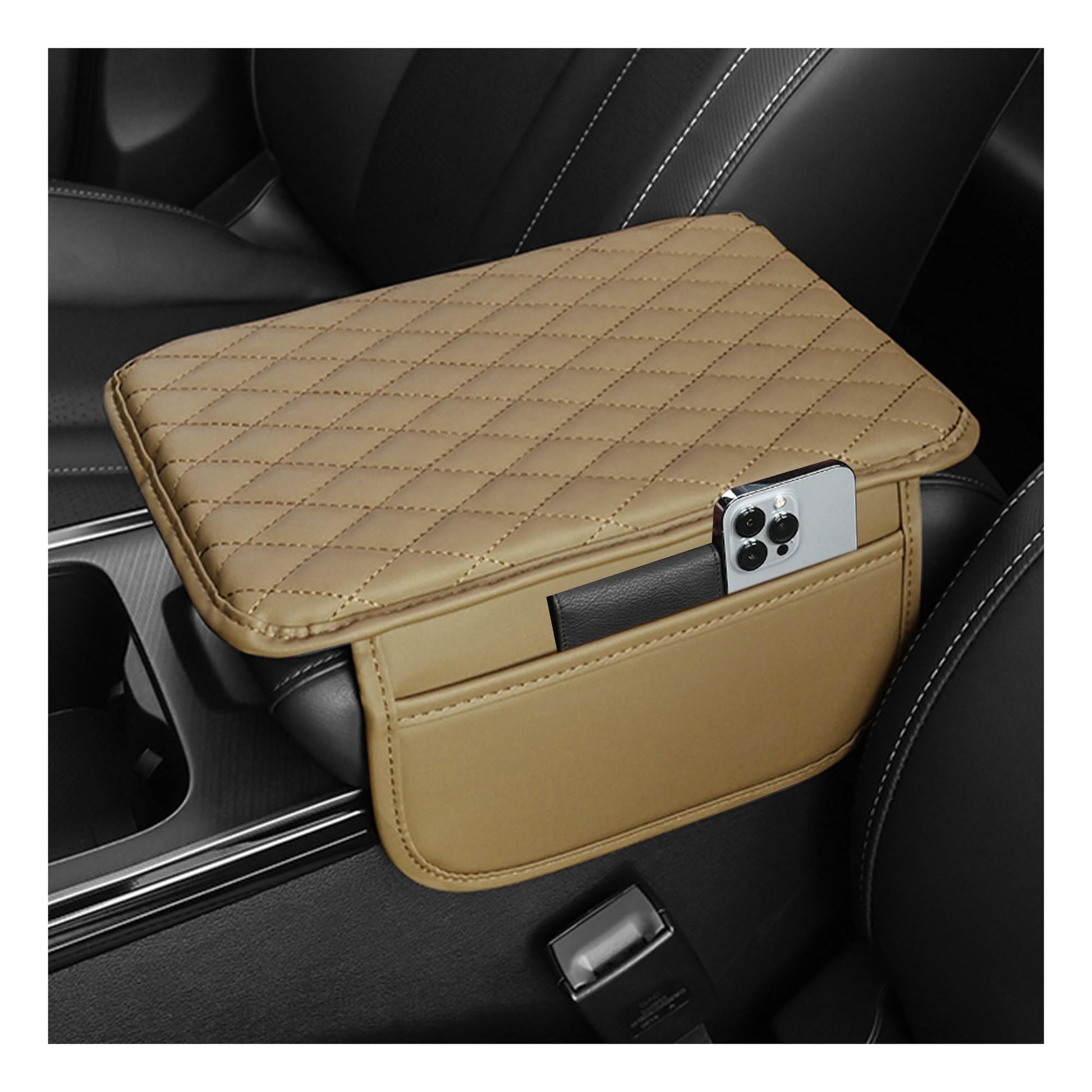 Upgraded Car Center Console Cover,Microfiber Leather Car Armrest Cover Cushion with 2 Storage Bags,Car Armrest Storage Box Car Interior Accessories for Most Vehicles (Black)