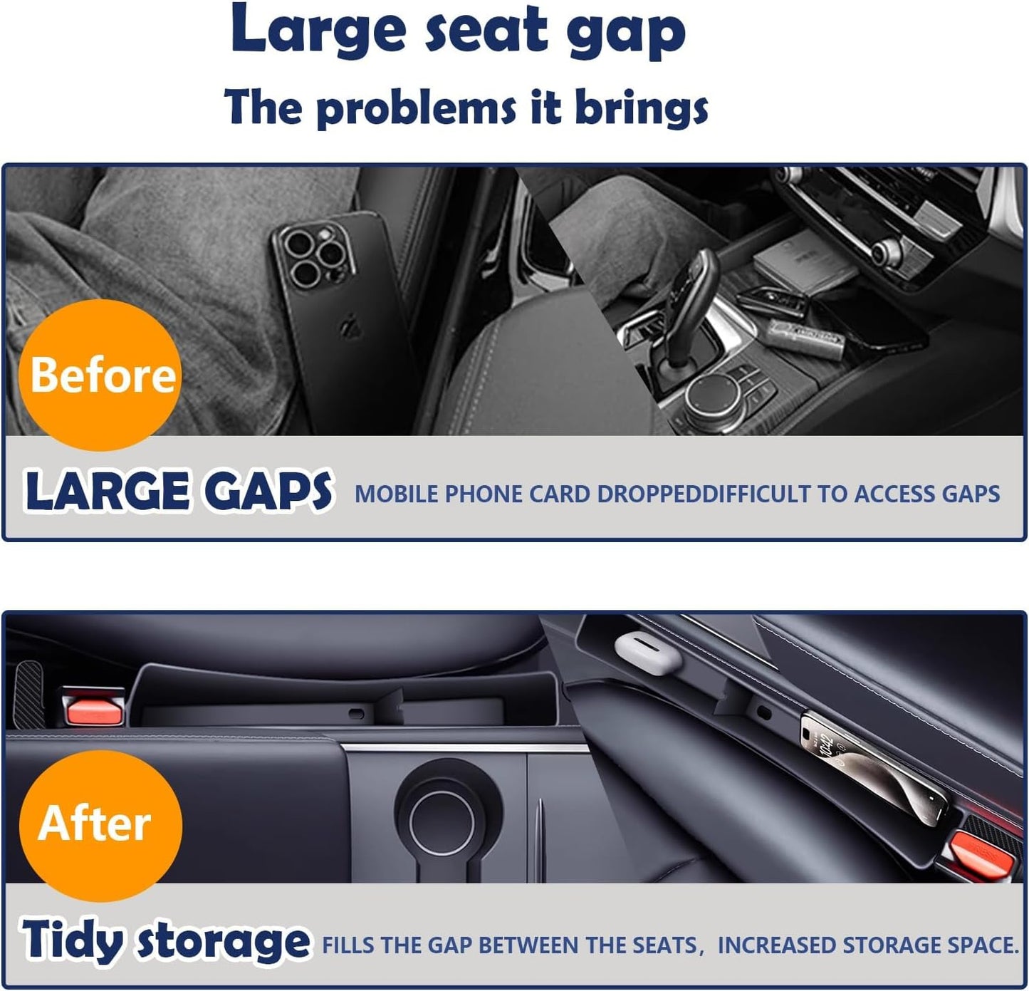 PINKE 2PCS Car Seat Gap Filler Organizer, Multifunctional Car Gap Fillers with USB and Phone Holder, Universal Car Seat Storage Automotive Console Organizer Between Seats for Phone, Keys, Eyeglasses