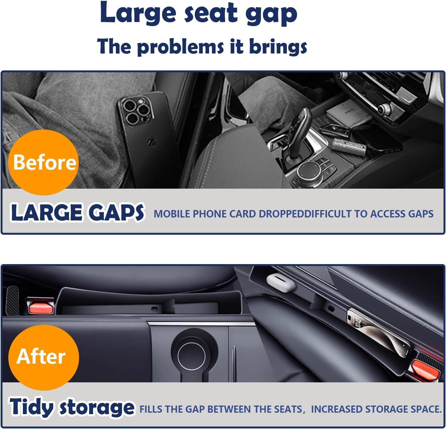 PINKE 2PCS Car Seat Gap Filler Organizer, Multifunctional Car Gap Fillers with USB and Phone Holder, Universal Car Seat Storage Automotive Console Organizer Between Seats for Phone, Keys, Eyeglasses