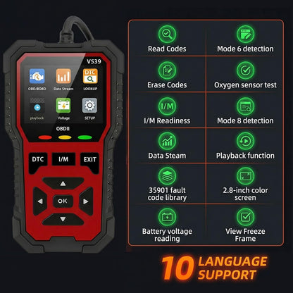 ماسح ضوئي تشخيصي OBD2 يعمل بمنفذ USB، قارئ رمز خطأ المحرك مع جهاز اختبار البطارية، شاشة جاهزية I/M، دعم متعدد اللغات