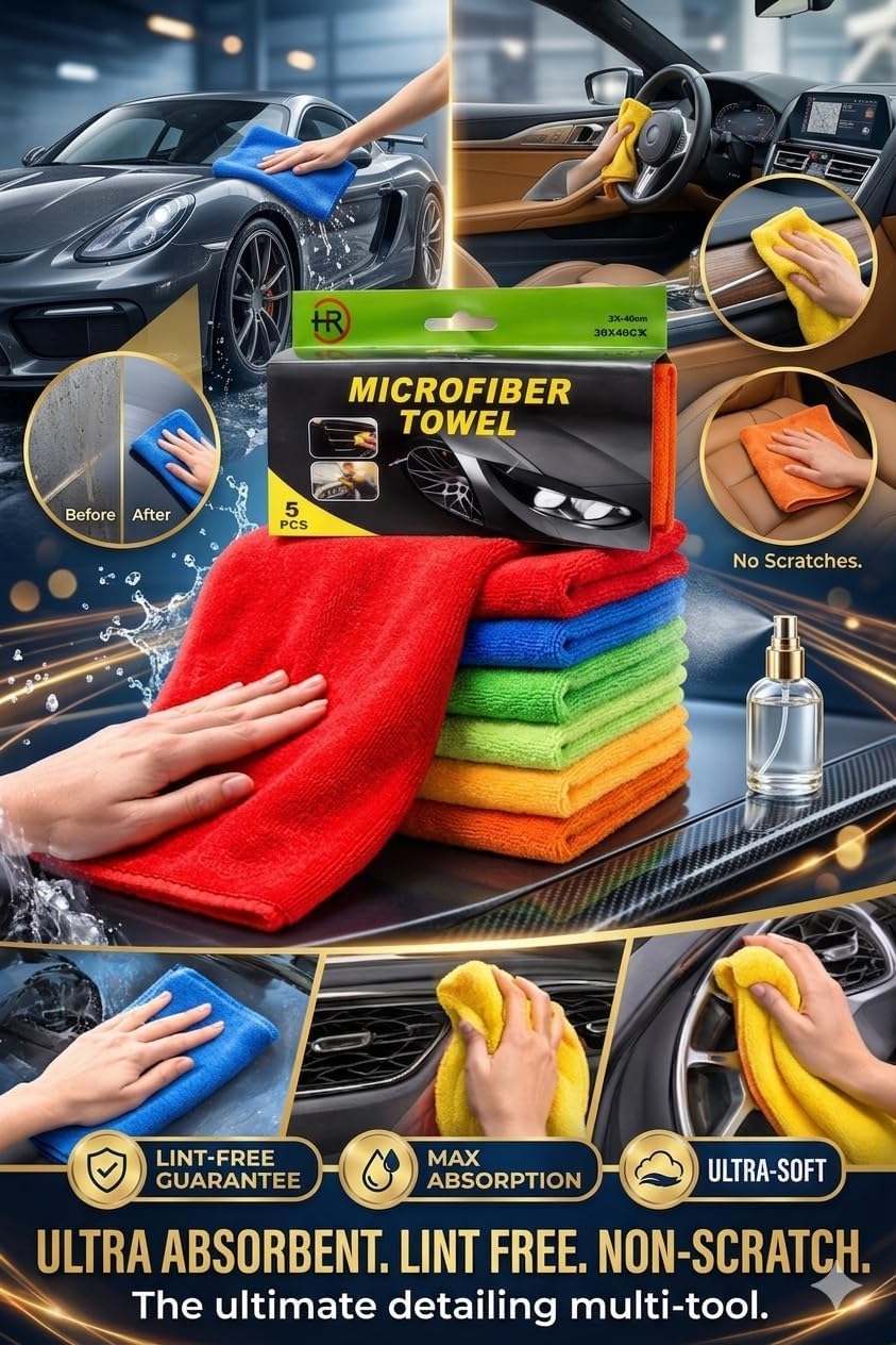 Car Towels for Cleaning and Drying, Multipurpose Auto Care Wash Cloth