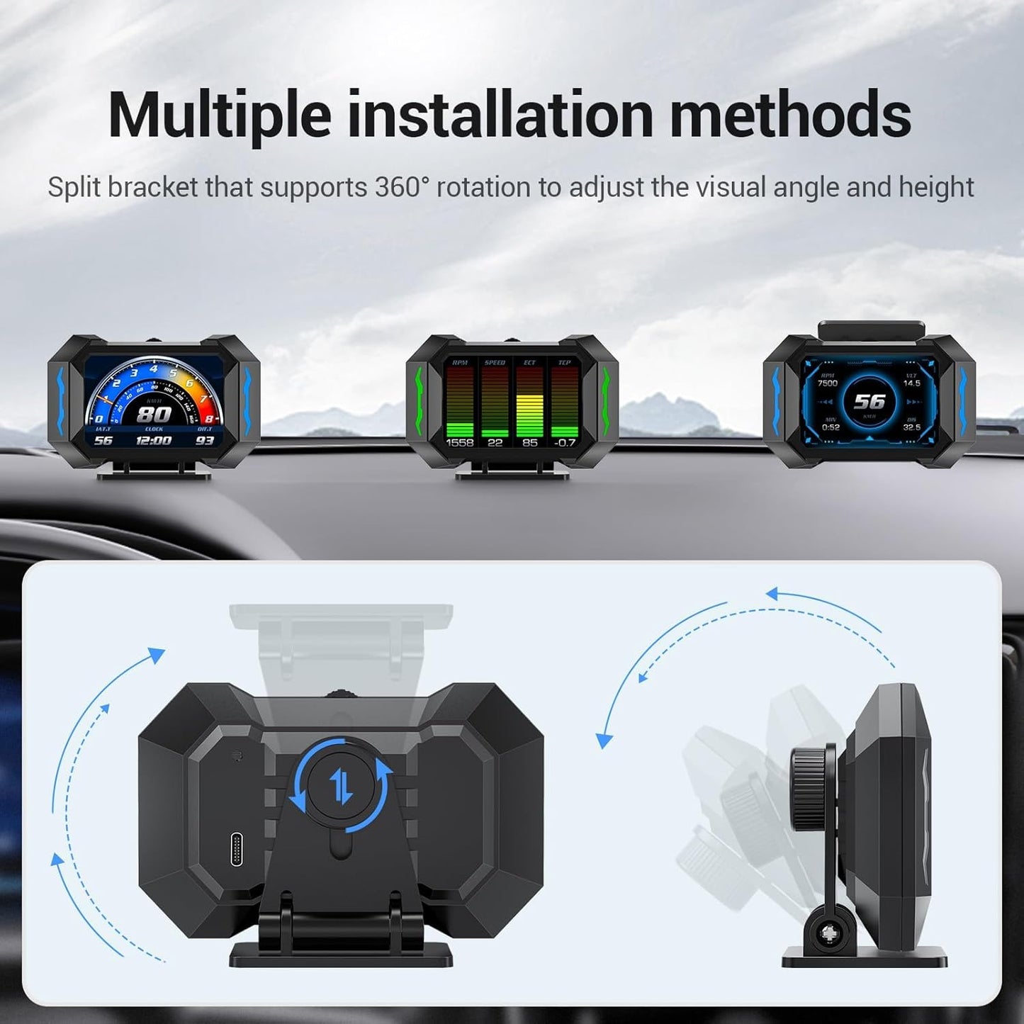 شاشة عرض علوية للسيارة HUD عرض أمامي OBD مقياس متعدد الوظائف مقياس رقمي متعدد الوظائف مقياس رقمي GPS عداد سرعة السيارة مقياس الميل عالمي