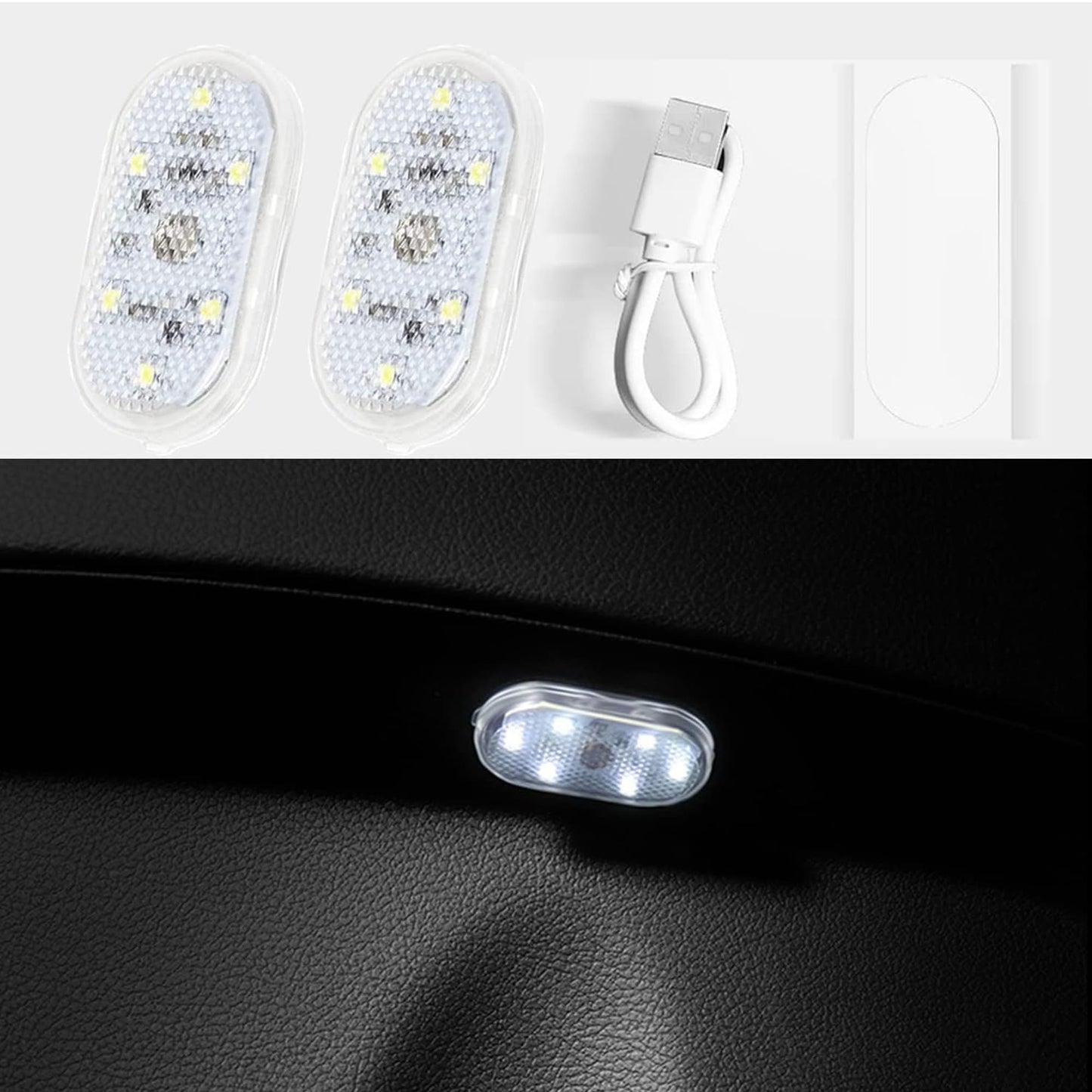 سلفار مصابيح LED للسيارة، مصابيح LED داخلية صغيرة محمولة تعمل باللمس مع 6 خرزات مصباح LED ساطعة، اضاءة قابلة لاعادة الشحن بمنفذ USB، مصباح طوارئ للسيارة (ضوء ازرق)