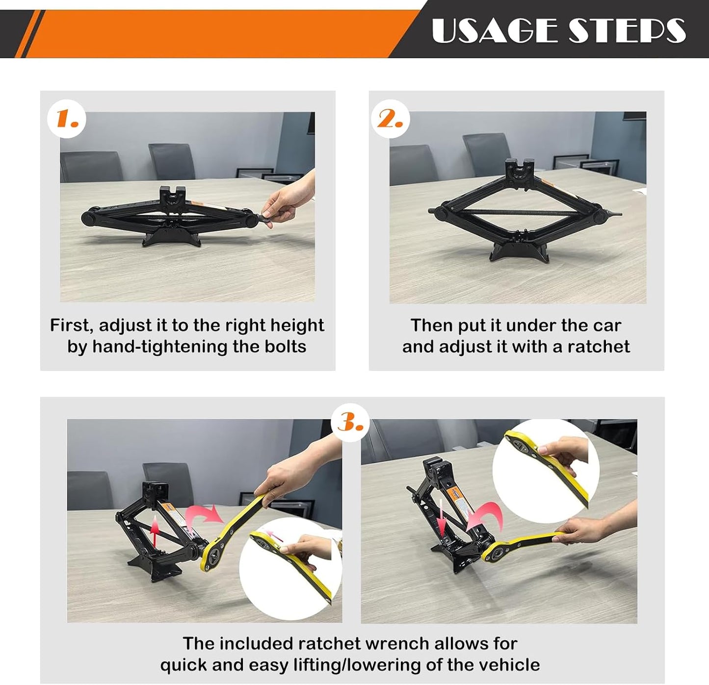 2 Ton (4409 lbs) Heavy-Duty Scissor Lift Jack for Car - Foldable Vehicle Tire Changing Kit with Stabilized Base & Ratcheting Lever, Universal Auto Lifting Tool for Trucks/SUV/Pickup