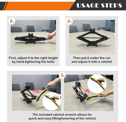 2 Ton (4409 lbs) Heavy-Duty Scissor Lift Jack for Car - Foldable Vehicle Tire Changing Kit with Stabilized Base & Ratcheting Lever, Universal Auto Lifting Tool for Trucks/SUV/Pickup