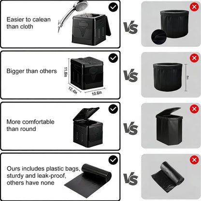 Portable Foldable Car Toilet, Collapsible Camping Porta Potty with Waste Bags& Lid, Outdoor Emergency Commode&Trash Can&Stool for Adults & Kids, Easy Setup for Hiking Fishing Travel Traffic Jams Trips