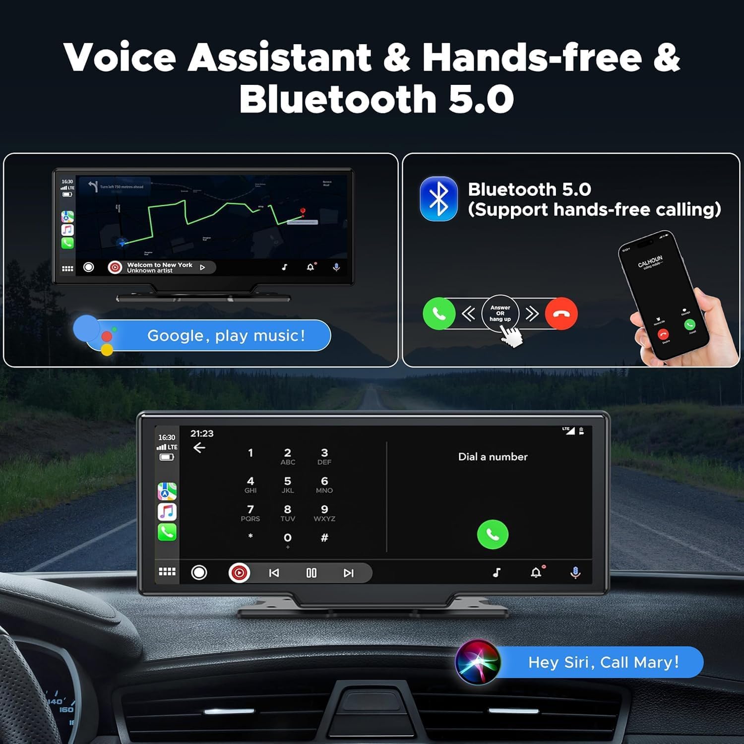 Wireless CarPlay Screen for Car with 2.5K Dash Cam, 1080P Backup Camera, 9.26" Portable Car Stereo with Apple CarPlay, Android Auto, Mirror Link, Loop Recording, GPS Navigation, AUX/FM