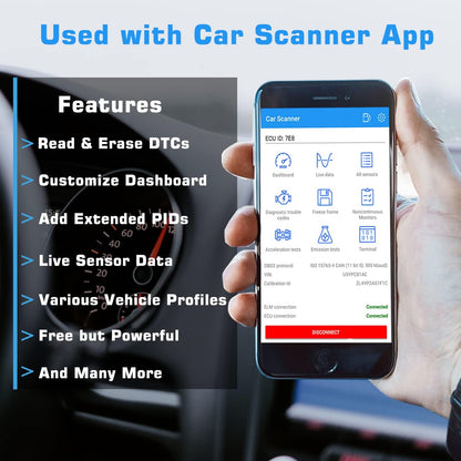 فيبيك ميني واي فاي OBD2 ماسح ضوئي متوافق مع iOS وأندرويد، ماسح ضوئي OBD II للسيارة