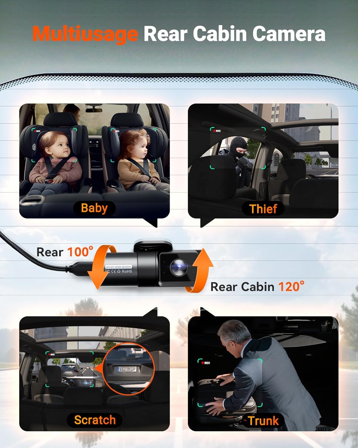 Vantrue N5S 4 Channel WiFi 360 Degree Dash Cam, STARVIS 2, IR Night Vision, 2.7K+1080P*2+1440P Front Rear Inside Dashcam, Voice Control, GPS, OTA Support, 24 Hours Parking Mode, Support 1TB Max